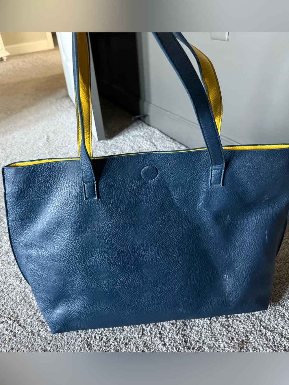 Navy and Yellow Reversible Tote Bag